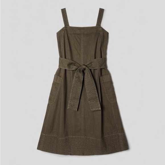 Everlane The Organic Cotton Herringbone Dress in Beech Green - Picture 2 of 6